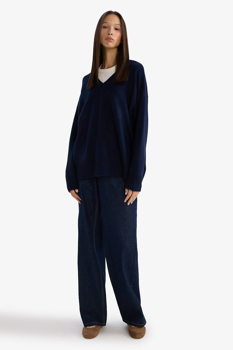 ديفاكتو بلوفر تريكو اوفر سايز بياقة V - Image 2